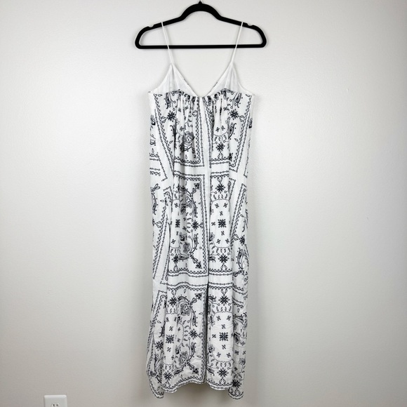 Madewell Embroidered Deep V-Neck Midi Dress Bandana Size M NWT - Picture 7 of 10